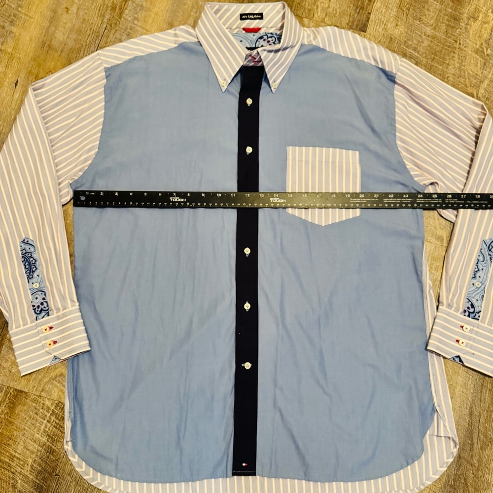Tommy Hilfiger Patchwork Button Down Shirt XL 80s 2 Ply Fabric Striped Paisley - Picture 10 of 16